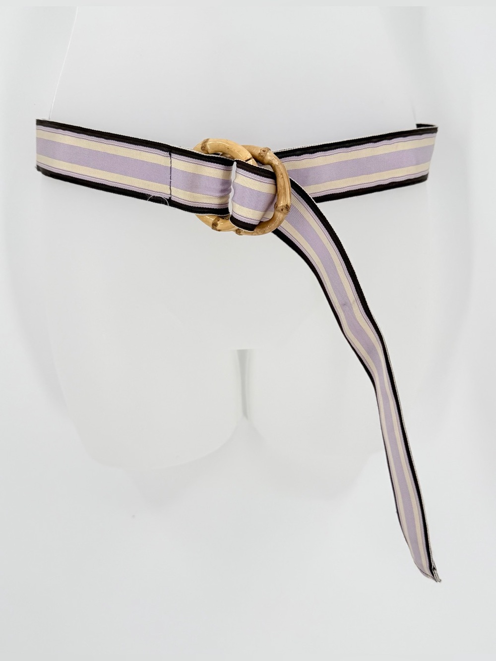 J. Crew Belt Womens S/M Grosgrain Ribbon D-Ring Bambo Purple Striped READ - Picture 2 of 9